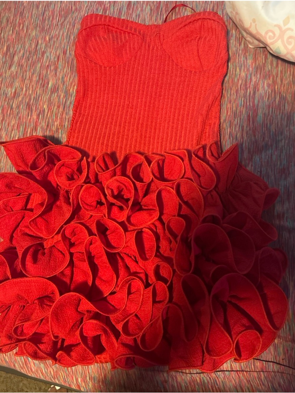 SHEIN Red Ruffled Knit Shell